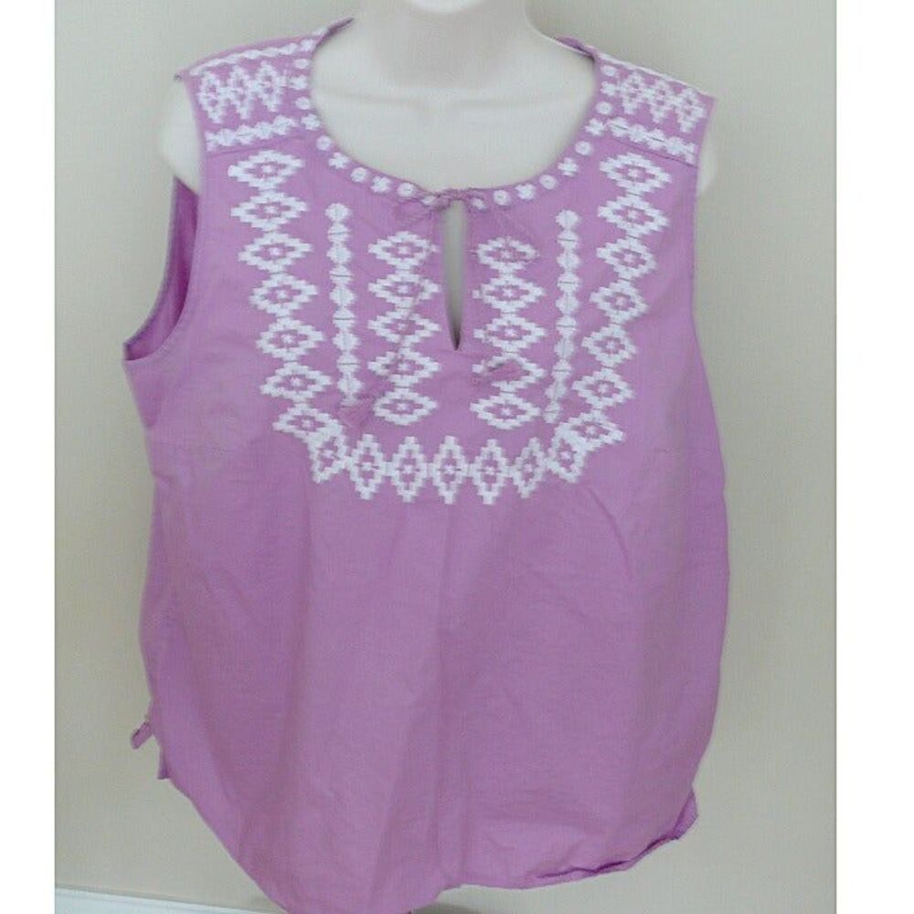 TALBOTS sleeveless purple lavender embroidered boho southwestern shirt top XL
